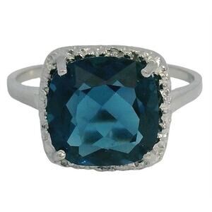 Sterling Silver Ring Mystic Topaz 3.80ct w/Natural Diamond Accent Size 7.5 Blue